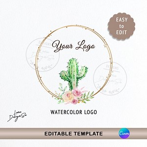 Cactus Logo, Elegant Watercolor Floral Logo Template, Editable Canva, Watercolor Floral Cactus Design, Digital Logo, Premade Branding Logo - Etsy Canada