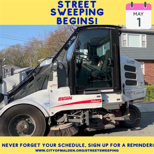 🌷🚗As we gear up for spring, it's time to remind everyone about Malden's street sweeping program starting from May 1st through November 1st. During this period, our streets undergo regular cleaning. Please take note of your street's scheduled sweeping dates to ensure your vehicles are not parked on the street during those times. Please visit www.cityofmalden.org/streetsweeping to view the complete listing of all streets/routes in Malden's regular street sweeping program and to sign up for autom