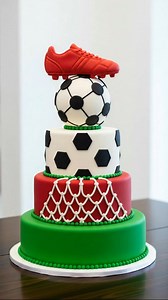 48K views · 971 reactions | “Champions League Soccer Cake⚽” — a bold three-tiered design celebrating the sport with a soccer ball top, cleat topper, and field-inspired layers. #cake #cakedecorating #baking #gifts #cakelover | Rechartcake | Facebook