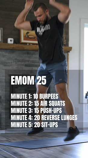 201K views · 2.1K reactions | Zero equipment. Full effort.  Let us know if you try it ⬇️ EMOM (Every Minute On The Minute) 25 Minutes Minute 1: 10 Burpees Minute 2: 15 Air Squats Minute 3: 15 Push-Ups Minute 4: 20 Reverse Lunges (10/10) Minute 5: 20 Sit-Ups ✴️ Reps listed are suggestions. Adjust to suit your fitness level.  Save this workout for later! #bodyweightworkout #trainathome #homegym #noequipmentworkout | OnlineWOD | Facebook