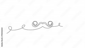 One Line Mustache Icon, Monoline Mustaches Symbol, Continuous Whiskers Silhouette, Mustache Endless Shape, Men Fashion Illustration
