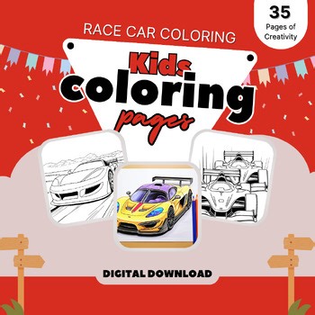 Race Cars: 35 Vehicle Coloring Pages for Kids and Adults