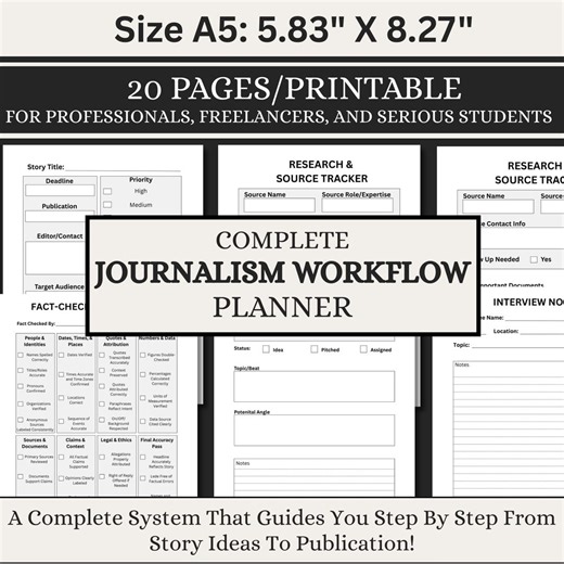 Journalism Planner, Complete Workflow System, Printable Planner Bundle, Task Planner, Downloadable,pdf, Monthly Planner, Checklist, A5 - Etsy