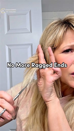 Coach Kimmy | Hold the hair at an angle and trim vertically for a softer, more blended look! Full tutorial on my YT channel ✨ #coachkimmy #DIYHaircut... | Instagram