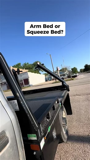 Arm Bed vs Squeeze Bed vs Unrolling Bed All three names mean the same hydraulic arm system. Arms bend to the ground, squeeze round bales, and unroll them just like bailers rolled them. What do you call yours? #HayBed #ArmBed #RanchLife