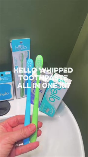 Hello whipped toothpaste all-in-one kit includes two whipped toothpastes, two toothbrushes, and floss, making it an easy way to simplify your oral care routine with a fun, foaming experience. #oralcare #toothpaste #selfcare #hygieneroutine #dailyessentials