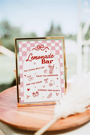 Lemonade Bar Sign, Lemonade Bar Mocktail Print, Pink Hand Drawn Drink Menu Template Poster Non Alcoholic Bar Grad Baby Bridal Shower Decor - Etsy