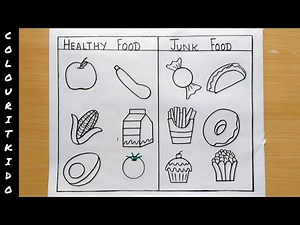 Junk Food Drawing | Healthy food Drawing | How to draw healthy and Junk food | Draw Unhealthy food