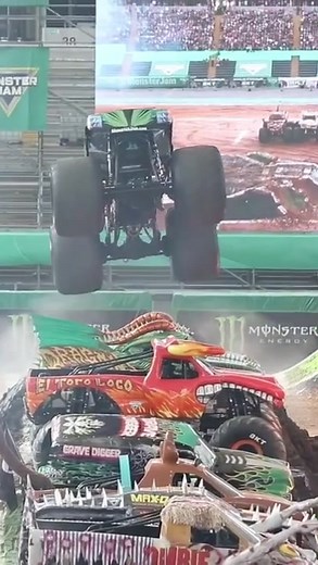 Full send 🚀 for this GIANT 6-truck jump 😱 #monsterjam @monsterenergy #sendit #motorsport #fyp