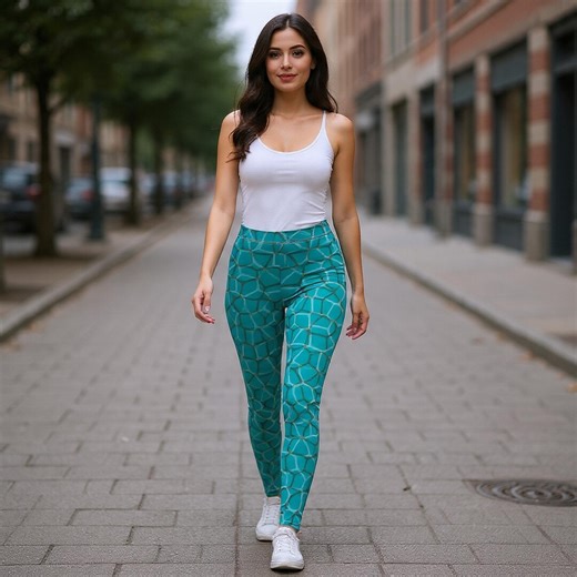 Teal Mosaic Print Leggings, Women's Stretch Yoga Pants, Mid-rise Activewear - Etsy
