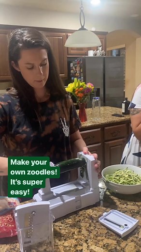 It's super easy to make your own zoodles! And you can make them ahead of time and store them in your fridge! After you’ve spiralized several zucchini, line a large plastic or glass storage container with a paper towel, add your noodles and place in the refrigerator. They’ll stay fresh for 2-3 days. TIPS: ✔️ Larger zucchini are easier to spiralize and will yield more noodles. For serving sizes, plan on one medium zucchini per person. ✔️ We don’t peel the zucchini before spiralizing because we lov