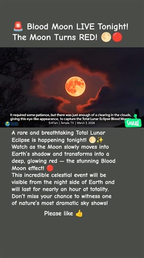 🚨 Blood Moon LIVE Tonight! The Moon Turns RED! 🌕🔴#space