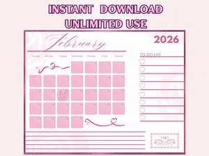 Printable February Calendar for Students | 2026 Editable February Calendar | Pink Aesthetic February 2026 Calendar | February Calendar - Etsy