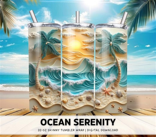 3D Beach Tumbler Wrap, Skinny 20 Oz Sunset Sublimation Design, Digital Download - Etsy