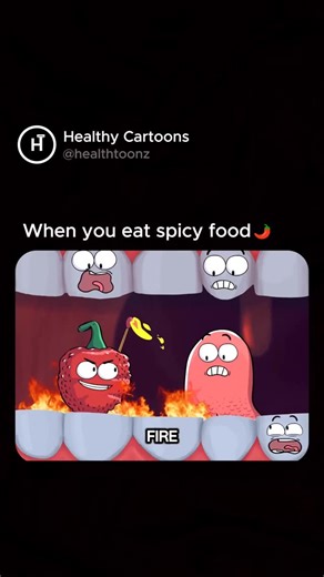 Healthy Cartoons on Instagram: "One spicy bite and your organs start filling complaints instantly. One spicy bite and your organs light up like they’ve been waiting for that warm kick all day—your tongue wakes up, your stomach gets cozy, and your whole body feels that energetic little spark dancing inside. Follow @healthtoonz for more health related videos. video @casicreativo . . . #spicy #spicyfood #americanfood #spicynoodles #spicychicken #organs #healthylifestyle #cartoon #tongue #sweets #ne
