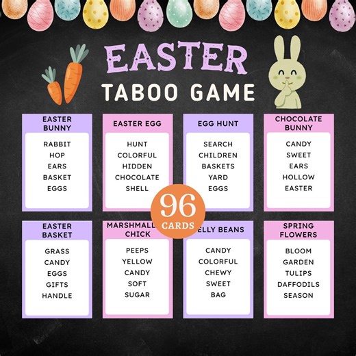 Easter Games Printable, Taboo Game, 96 Party Cards, Kids Adults Family Activities, Holiday Quiz, Forbidden Word - Etsy