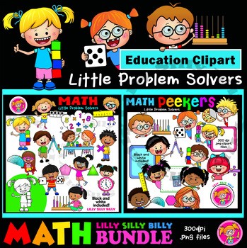 Math Bundle - Little Problem Solvers. Full color & Black and White Clipart.