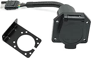 Trailer Adapter 4-Way Flat to 7-Way Round Blade Light Plug Wiring Connector with Mount Bracket