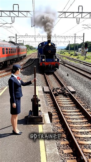This officer gives the train stop signal accurately.
