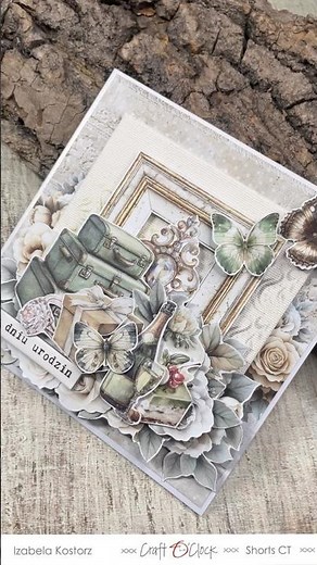 Elegancka kartka urodzinowa z płóciennym panelem - by Izabela Kostorz #craftoclock #kartka #lifetime