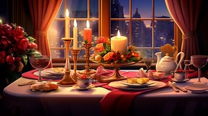 Dining Table, Night, Candles. Free Stock Video