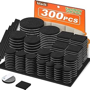Felt Furniture Pads 300 Pieces, Furniture Pads for Hardwood Floors, Felt Pads for Chair Legs Furniture, Floor Protectors for Furniture Black
