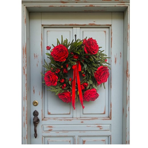 Red Rose Valentine Wreath With Lush Greenery - Etsy