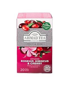 Ahmad Tea Herbal Tea, Rosehip, Hibiscus, & Cherry, 20 ct (Pack of 1) - Decaffeinated & Sugar-Free