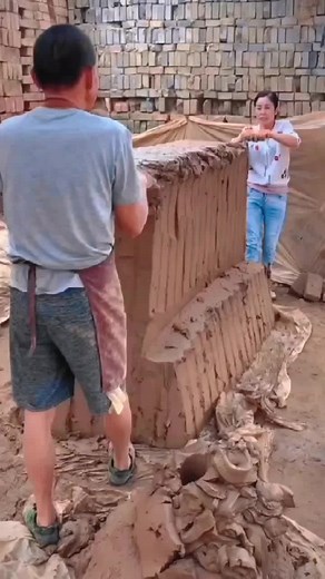 Traditional Brick-Making Process in Rural Setting