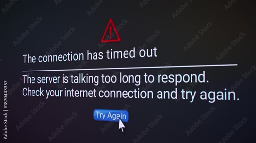 Video animation of connection timed out error on a website in an internet browser.