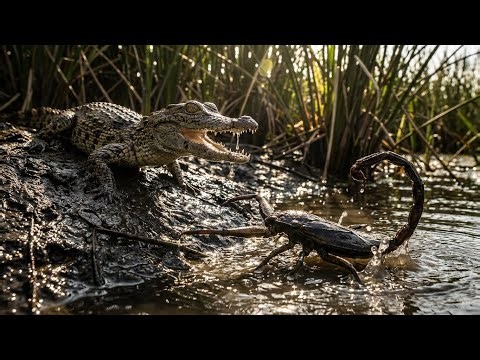 Baby Crocodile vs Giant Water Scorpion – Swamp Survival Showdown!