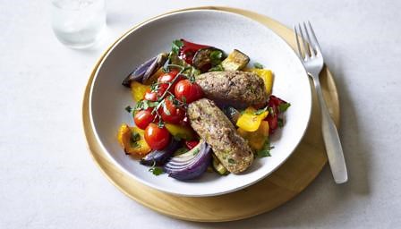 Veggie sausage tray bake  recipe