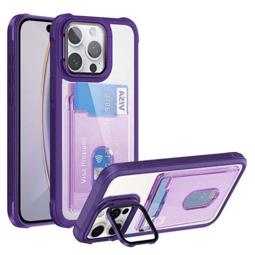 [$2.04] For iPhone 16 Pro Max Card Bag Holder Acrylic Hybrid TPU Phone Case(Purple)