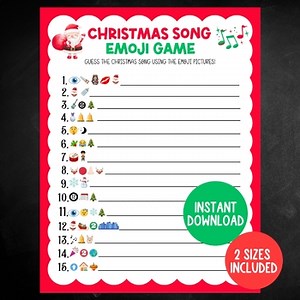 Classroom Christmas Game, Printable Christmas Songs Emoji Game, Holiday Game