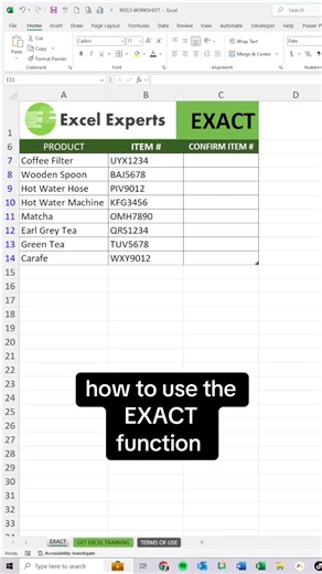 Cómo usar la función EXACT en Excel