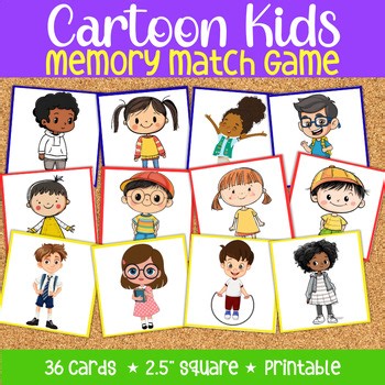 Cartoon Kids Memory Matching Game, Kids Matching Game, Matching Cards