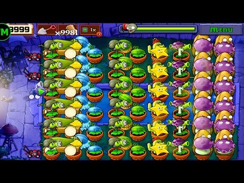 Plants Vs zombies Survival Fog Cob Cannon+Gatling Pea+Snow Melon+Cattail+Cactus Vs Zombies
