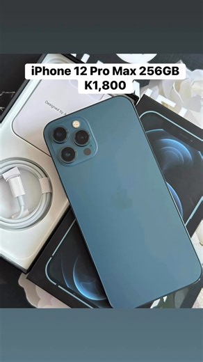 3.7K views · 80 reactions | iPhone 12 Pro Max 256GB Dual SIM AVAILABLE IN POM  ️K1,800 Free deliveries within the city ✈️Free shipping nationwide ✈️ ✅Accepting payments in installments ‼️ Comes with | phone case, screen protector, lens protector, 20W adapter, EarPods & more  | Chrissy’s Corner | Facebook