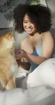 woman with her dog.