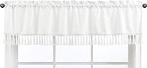 Sweet Jojo Designs White Window Treatment Valance - Solid Color Tassle Fringe for Lemon Floral Collection