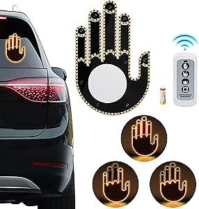 Hand Gesture Light for Car - 3 in 1 LED Finger Light with Remote Control | Back Window Sign for Drivers, Fun Car Accessories & Road Rage Gadgets (Orange)