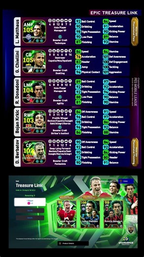 Matthäus 105, Chiellini 105, Donadoni 104, Bojan & Berbatov – Treasure link 26, #efootball2026