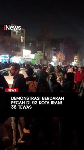 Sebanyak 36 orang tewas dalam demonstrasi berdarah yang pecah di 92 kota di Iran. Kantor berita aktivis hak asasi manusia melaporkan 34 demonstran dan dua anggota pasukan keamanan Iran tewas sejak kerusuhan dimulai pada 28 Desember ketika para pedagang di ibu kota Teheran menggelar mogok kerja sebagai bentuk protes terhadap tingginya harga dan stagnasi ekonomi. Seiring waktu, demonstrasi menyebar ke berbagai kota lain dan berkembang menjadi tuntutan politik. Ketegangan semakin meningkat dalam be