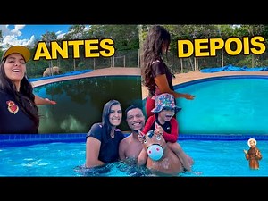 Limpando a piscina da fazenda nova