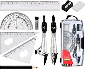DS. DISTINCTIVE STYLE Compass and Protractor Set Geometry Set for School Drawing Compass, Set Square, Ruler - Set of 10