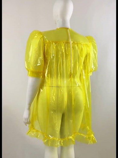 Sexy Clear PVC Mini Dress Sissy Puff Short-Sleeved Loose A-line Dress 8682 #pvcdress #plasticdress