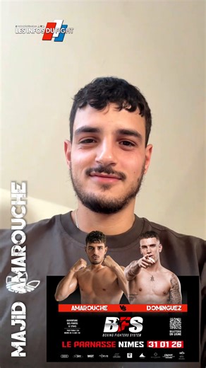 🔜 BFS EVENT 6 | MAJID AMAROUCHE, UN STATUT À DÉFENDRE Majid Amarouche arrive au BFS EVENT après être passé par le Glory, l’infusion ou encore le DFS. Il aura un statut à défendre à Nîmes où il viendra démontré son talent mais aussi de combattant très prisé du public. ⸻ 📌 RÉCAPITULATIF 📍 Le Parnasse – Nîmes ✔️ Promoteurs : Habib Bakir, Olivier Cerdan et Stéphane Manquenouille 🔗 Billetterie officielle : my.weezevent.com/bfs-round-6-1 ⸻ 💶 TARIFS 🎟️ Tout public — 25,00 € 👦 -15 ans (PI obligat
