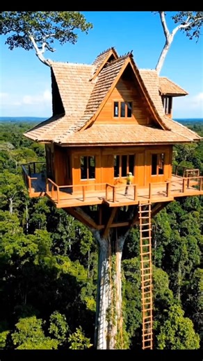 Elevated Forest Retreat: Transforming a Tall Tree into a Stunning Wooden Treehouse