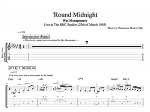 "'Round Midnight" (Live) · Wes Montgomery || Guitar   Bass || Tabs   Sheet music   Chords — Play Like The Greats .com