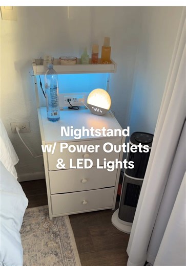 Modern Nightstand with Power Outlets and LED Lights